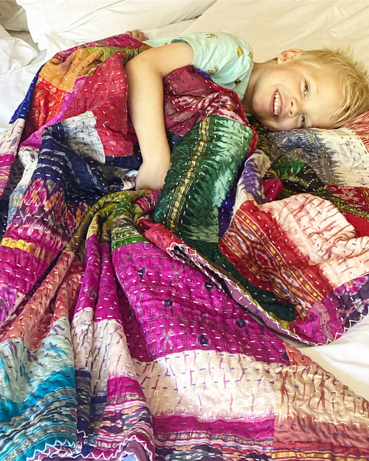 Pop of Color Luxe Silk Quilt - Upcycled Indian Sari Silk